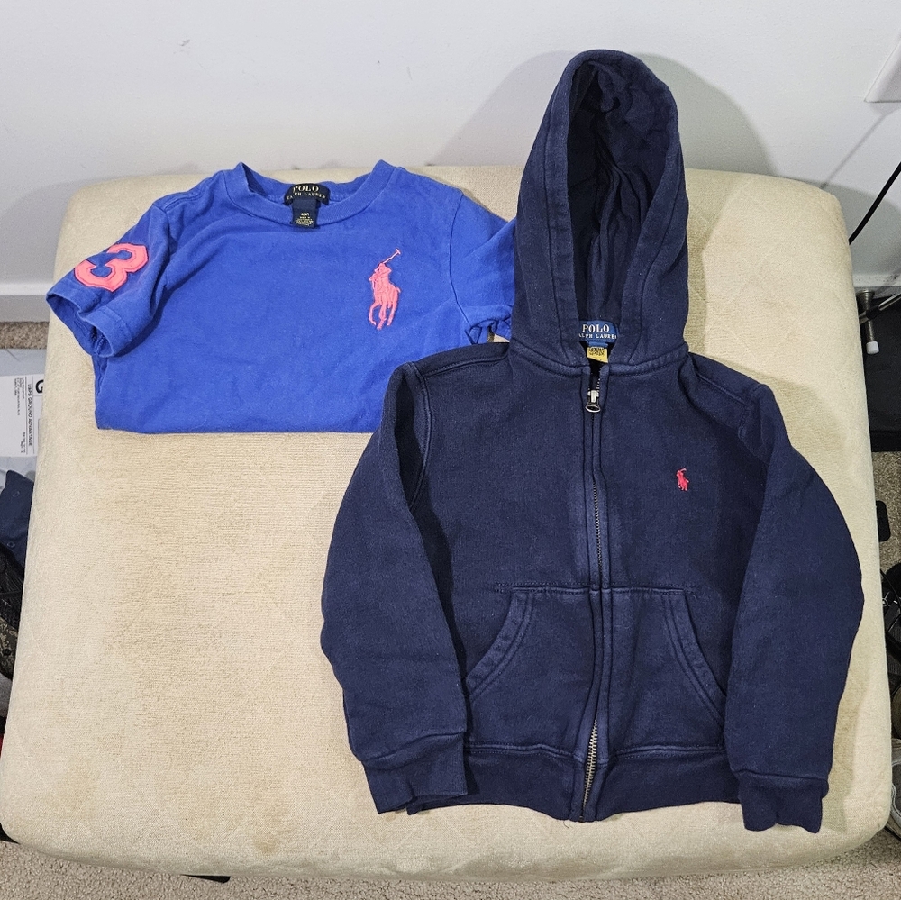 Lot of 2 Youth Kids Polo Ralph Lauren Blue Hoodie & T-Shirt!